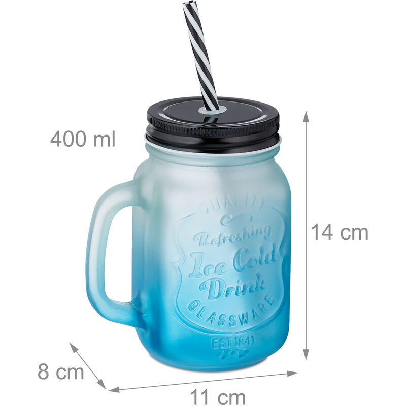 Set De 8 Jarras Con Tapa Y Pajita Relaxdays - 400 Ml, Efecto Esmerilado, Multicolor, Para Bebidas Frías