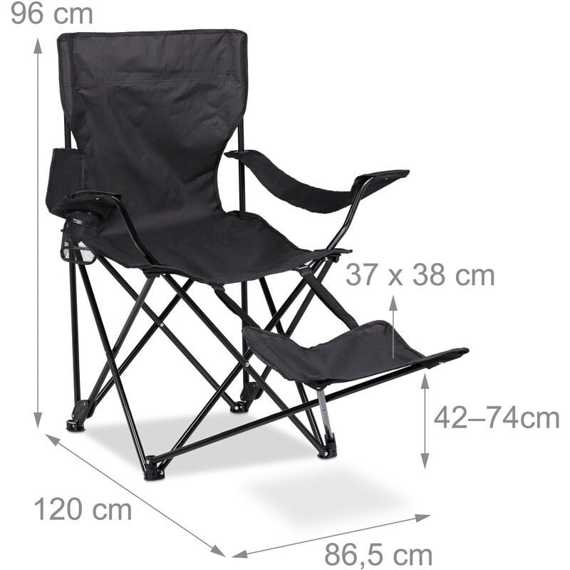 poliéster azul y negro 93 x 77 x 52 cm Relaxdays silla plegable camping con reposabrazos y soporte para bebidas 