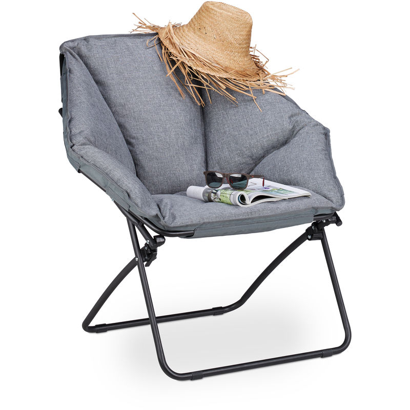 Relaxdays Silla Camping plegable moon chair xxl acero y pvc gris 87 85 70