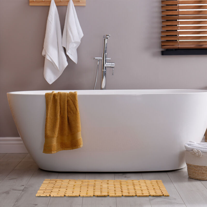 Alfombrilla De Baño De Bambú Antideslizante - 60x75cm, Madera Natural Para Ducha, SPA Y Sauna