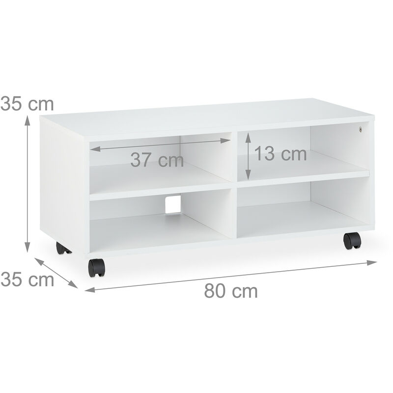 Relaxdays Mueble TV Ruedas con 4 Compartimentos, Mesa Televisión