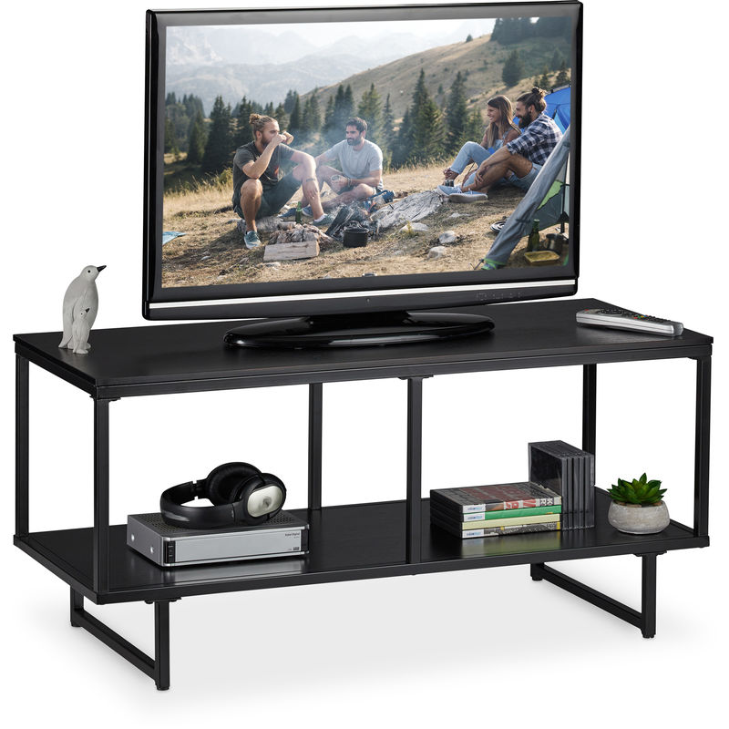 Relaxdays Mueble TV con 2 Repisas, Mesa Televisión, Diseño Moderno, DM y Metal, 50,5 x 110,5 x 45,5 cm, Negro