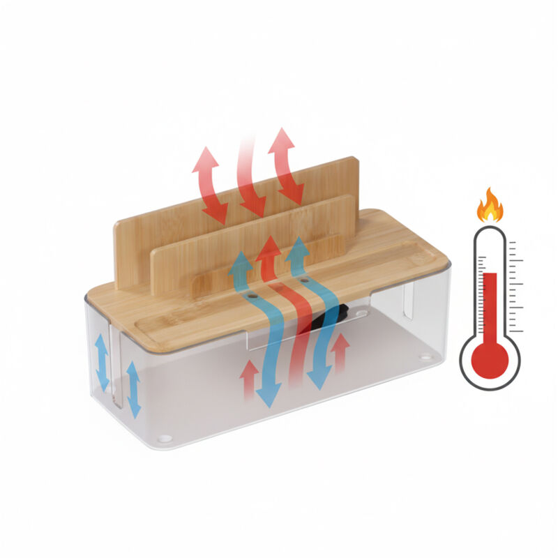 Relaxdays Caja Organizadora Cables Bambú Con Soporte Móvil Tablet - 16x30x13cm