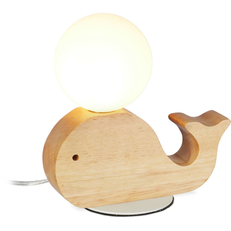 Relaxdays Infantil De mesilla noche g9 7w ballena madera led 20x20x10 cm blanco