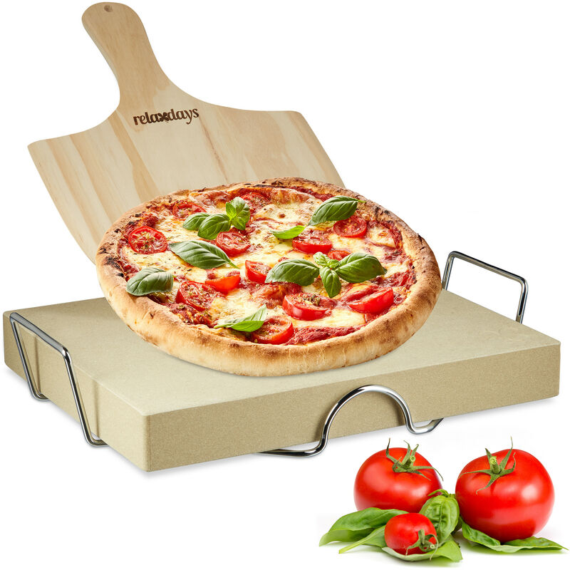 Relaxdays Set De piedra horno pala pizza y soporte bandeja 5 cm grosor cordieritamaderametal 1