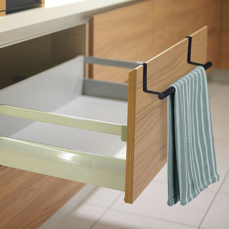 Relaxdays Toallero Puerta, Colgador Trapos Cocina, Barra para Armario Baño,  Acero Inoxidable y Plástico, 1 Ud., Plateado