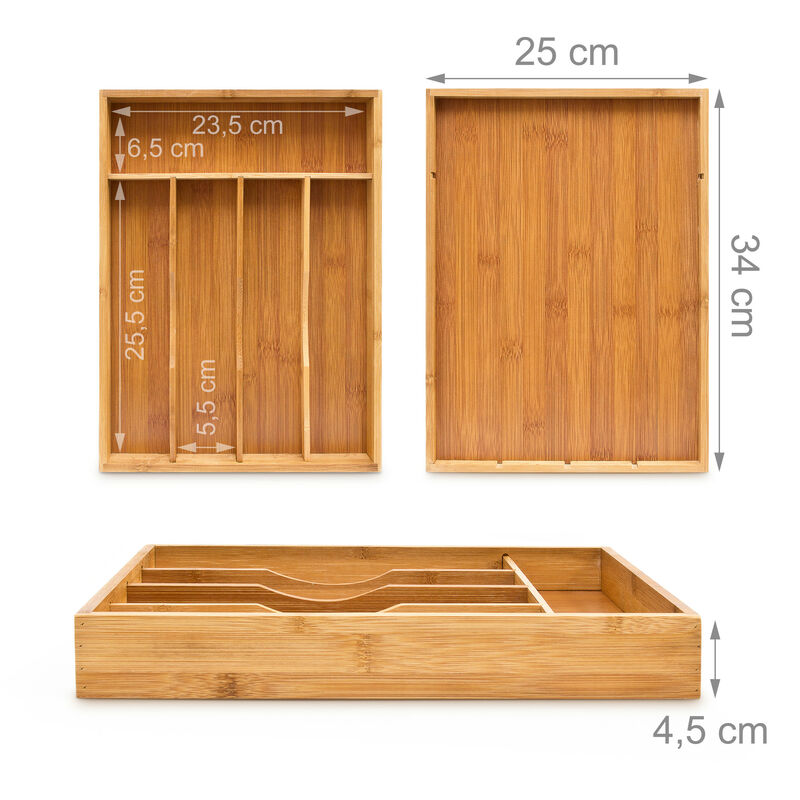 Relaxdays Bandeja extensible para cubiertos, ancho variable, 5-7  compartimentos, organizador de bambú, HBT: 2.0x18.9x18.1 in, marrón oscuro