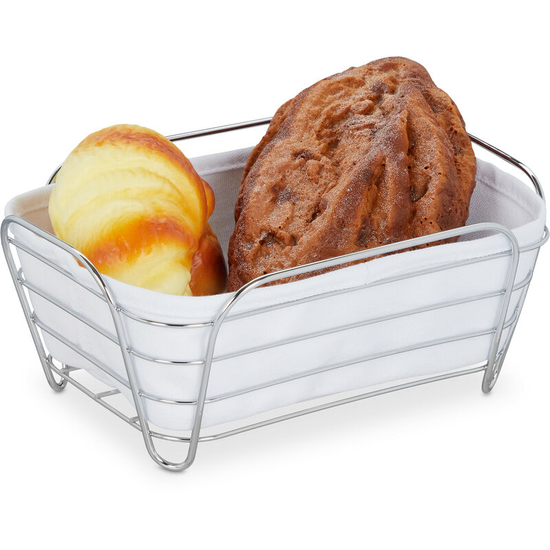 Relaxdays Cesta Pan con Forro de Tela, Rectangular, Cesta de Desayuno para  Pan, Canasta de pan 10 x 23,5 x 17 cm, Blanco