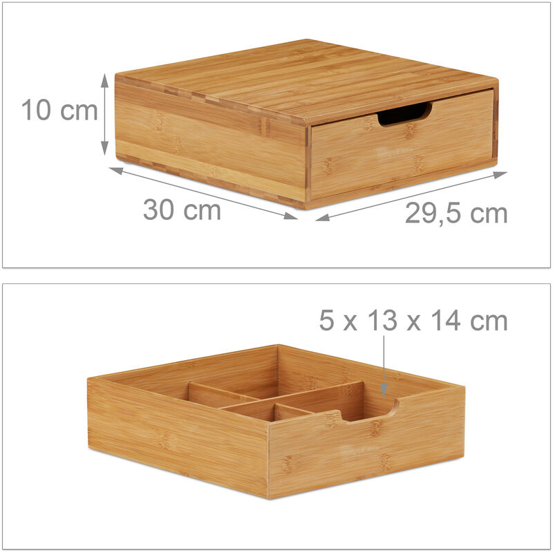 Relaxdays Set 5 cajas bambú almacenaje, cajones madera organizadores,  varios tamaños, color natural