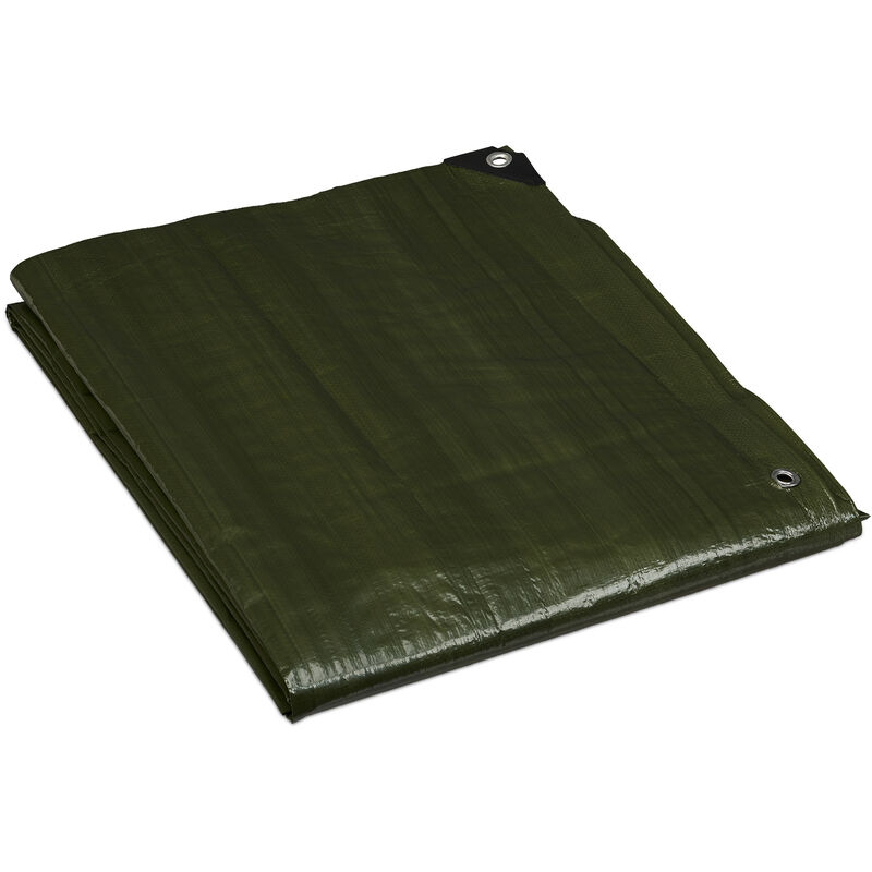 Relaxdays Lona Impermeable 120 g/m², 3 x 4 m, Tela Toldo con Ojales, Resistente al Desgarre, Lona para Piscina, Verde