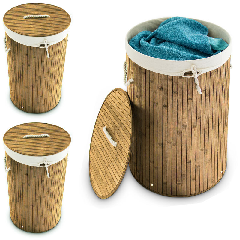 Relaxdays Cesto Ropa Sucia con Tapa y 2 Compartimentos, Cubo Colada  Plegable, Canasta, Bambú, 95 L