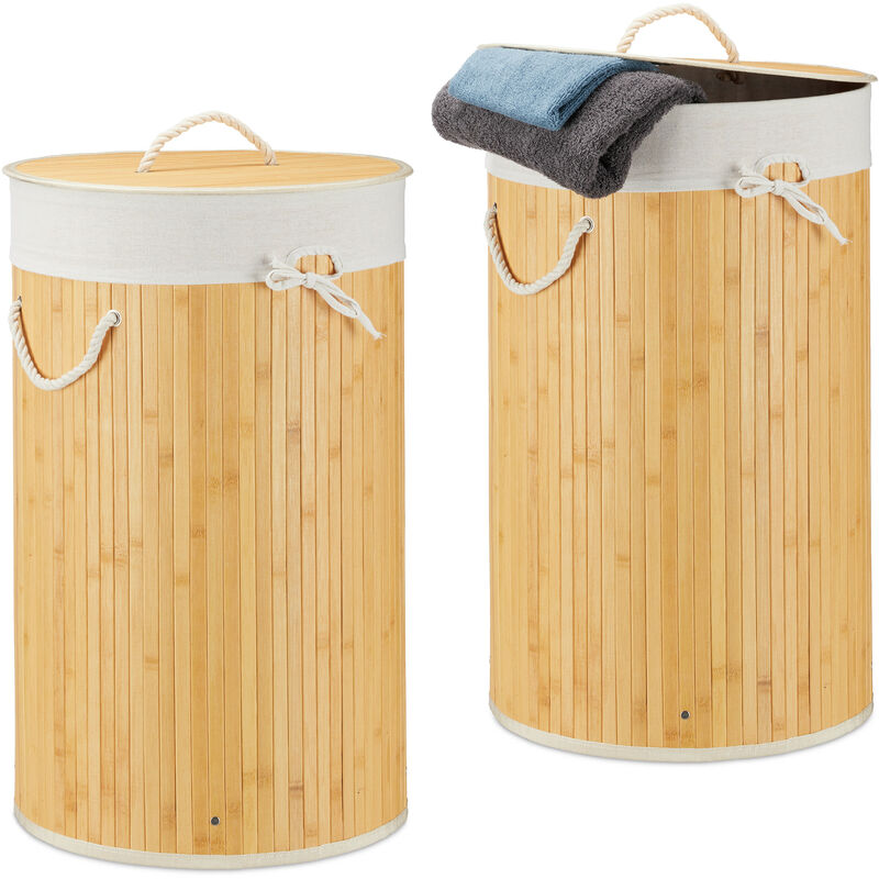 2 cestos ropa sucia rectangular 2 compartimentos Cesto colada bambú 95L con  tapa