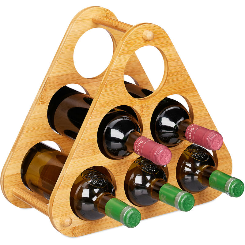 Relaxdays Botellero para 6 Botellas, Estantería Vino Piramidal, Soporte Triangular, Bambú, 1 Ud., 31x34,5x19 cm, Marrón