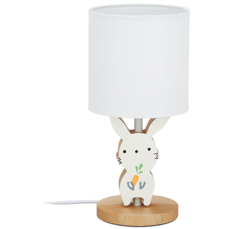 Relaxdays Nachttischlampe Infantil de mesilla noche niños pantalla tela conejo 36x17 cm blanco