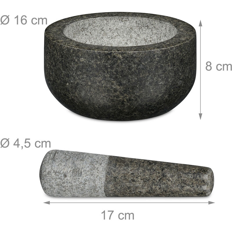 5,6 kg color negro mortero de piedra hierbas 20 cm de diámetro 1 l duradero especias Relaxdays XXL Granito Mortero con mano robusto 