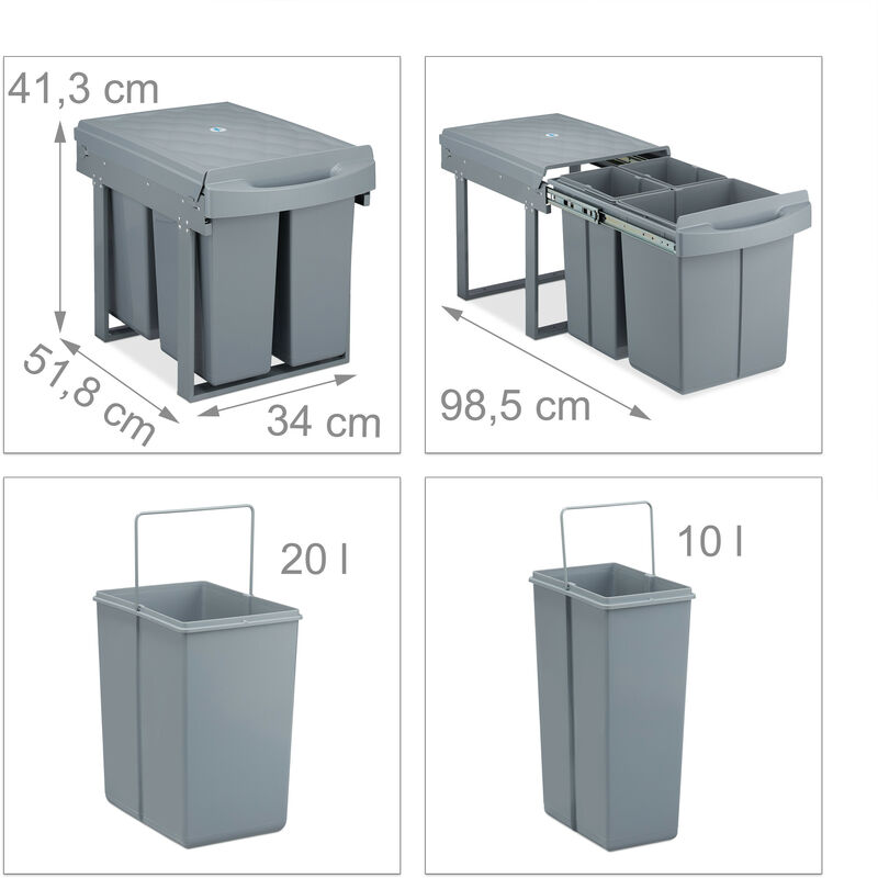 Papelera de basura clasificadora, 3 compartimentos debajo de la encimera,  armario de cocina, contenedor de reciclaje extraíble y bote de basura,  contenedores de basura de 20 litros (color: gris) : Industrial y Científico  