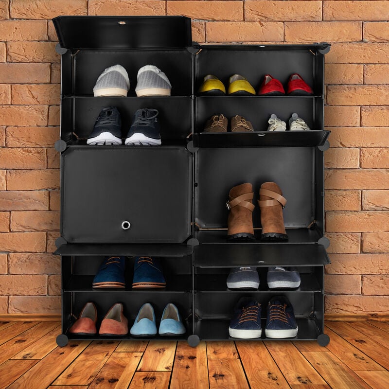 HOMCENT Zapatero con puerta, mueble zapatos vertical portátil expandibles  para dormitorio sala de estar, estantería modular de plástico(2 x 6 capas,  negro) : : Hogar y cocina
