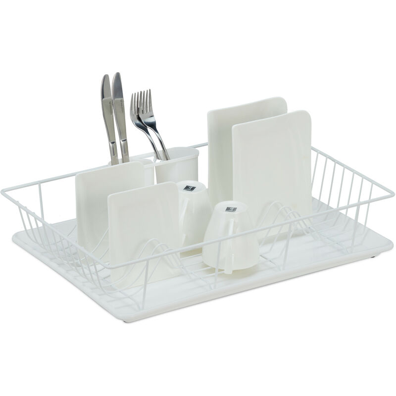 Escurridor de platos, Rejilla de goteo,Secador de platos con Soporte para  Vajilla 42x26,5x38cm Blanco