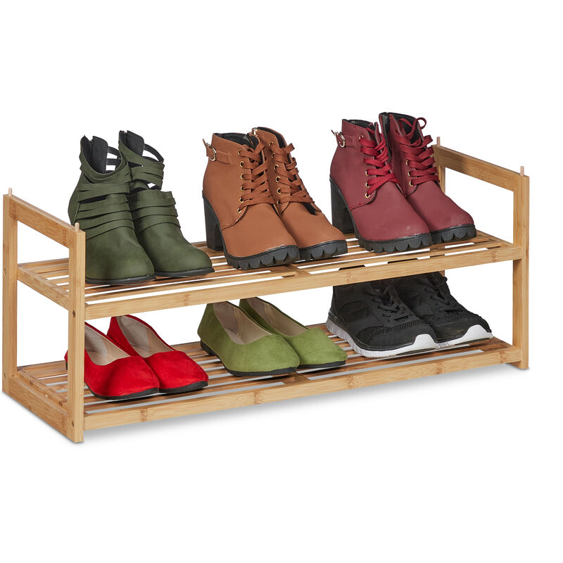 Zapatero apilable de bambú de 2 niveles, organizador de almacenamiento,  soporte para zapatos, para armario, entrada y pasillo