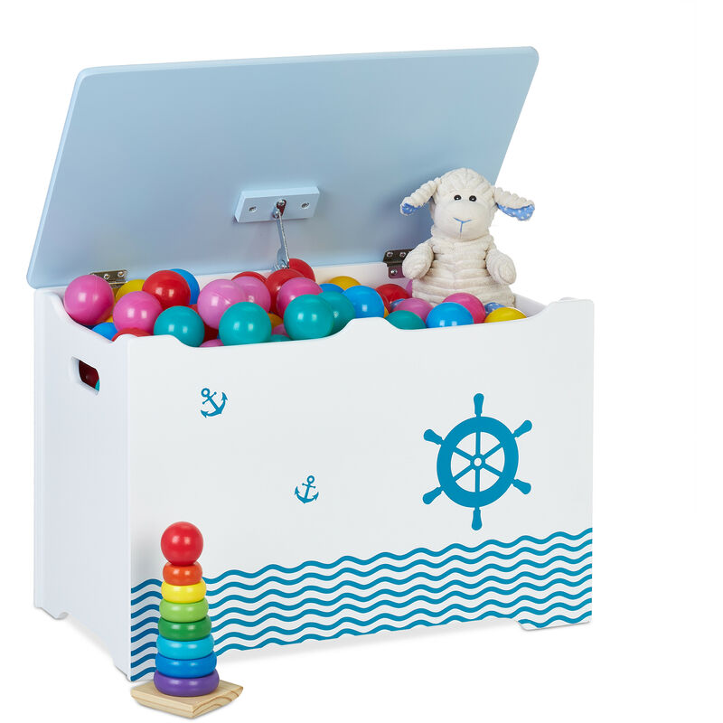 Caja de juguetes de madera con cojín, baúl de juguetes blanco para niños  con banco de asiento, armario de almacenamiento grande con tapa con  bisagras