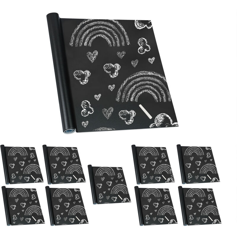 10 Pizarras Adhesivas de Tiza, Papel Vinilo para Puerta, Nevera y Pared,  PVC-Cartón, 200 x 45 cm, Negro