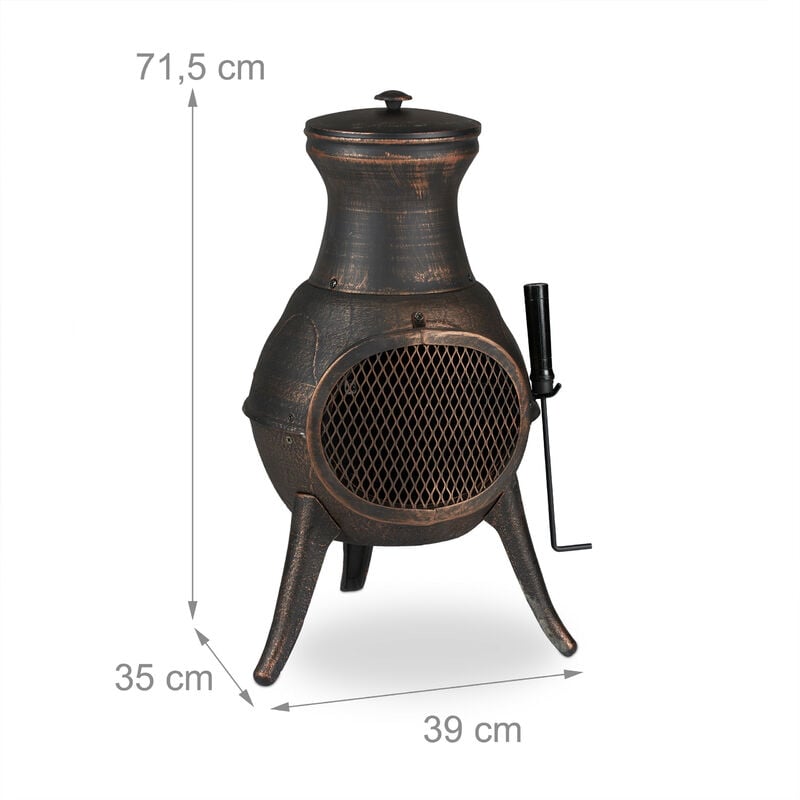 Relaxdays Chimenea Exterior, Acero y Hierro Fundido, 88x36 cm, Brasero  Jardín, Salvachispas y Atizador, Bronce Rojizo