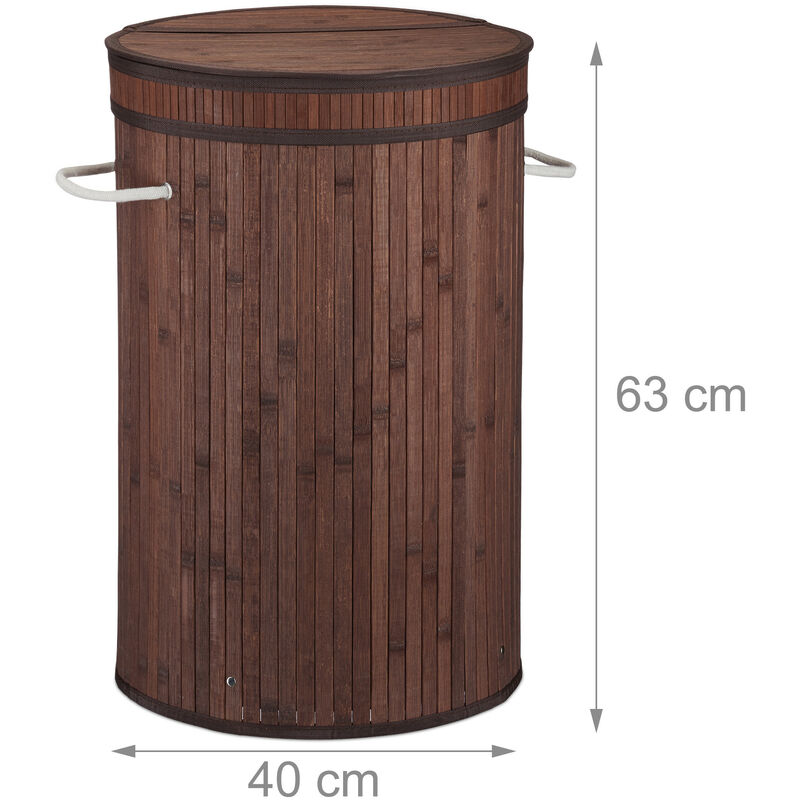 3x Cesto Ropa Sucia con Tapa, Cubo Colada Plegable, Redondo, Bambú, 65  Litros, Ø 40 cm