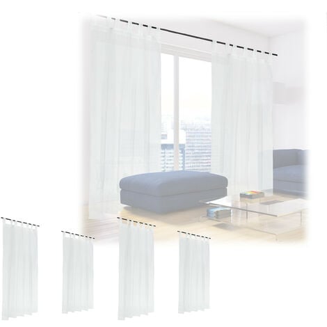 Set de 6 Visillos de Tela Estilo Voile, Cortinas Semitransparentes con  Presillas, Salón y Dormitorio, 140x245 cm, Blanco