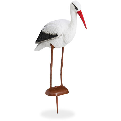 2 x Figuras Decorativas Cigüeña, Adorno Jardín o Estanque, Estatua Ahuyenta Garzas, 80 x 22 x 64 cm, Blanco y Rojo