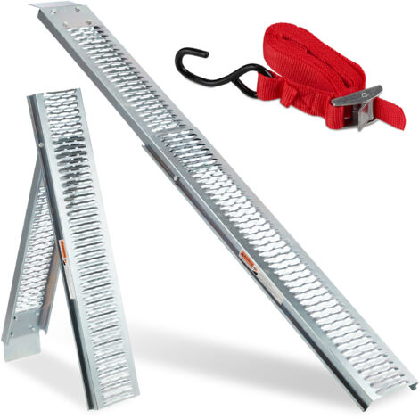 2 x Rampas Moto, Carga, Coche, Furgoneta, Remolque, Carril, Vehículo, hasta 225 kg de Carga, Acero, 2 m, Plateado (1/5)