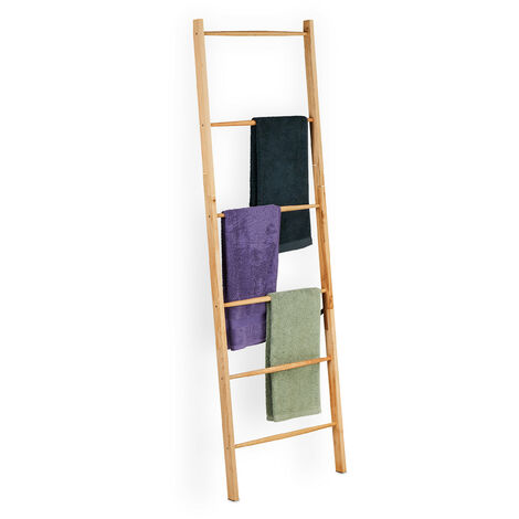 Relaxdays Toallero Escalera Madera Nogal, 6 Barras, Soporte para Ropa y Toallas, 170 x 55 cm, Baño y Dormitorio, Natural (1/5)