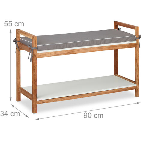 Relaxdays Banco Zapatero Asiento, Organizador Zapatos, Cojín Extraíble, 55  x 90 x 34 cm, Descalzadora Madera