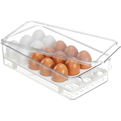Relaxdays Huevera para 18 Huevos, Organizador para Nevera, Caja con Tapa, 8  x 16,5 x