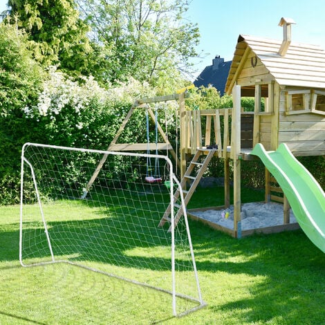 Relaxdays Portería Jardín, Arco de Fútbol para Niños y Adultos, Grande, 153 x 217 x 75 cm, Metal, Resistente, Blanco