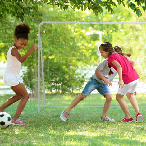 Relaxdays Portería Jardín, Arco de Fútbol para Niños y Adultos, Grande, 153 x 217 x 75 cm, Metal, Resistente, Blanco