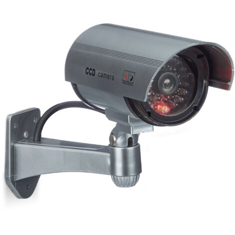 3 Cámaras Vigilancia Falsas de Pared con Led, A pilas, Seguridad, Plástico, 11 x 31,5 x 8,5 cm, Plateado