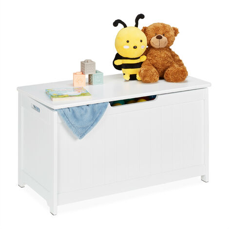 Relaxdays Baúl de Almacenaje con Tapa, Arcón Juguetes Grande, Habitación Infantil, Libros, 45 x 80 x 40 cm, MDF, Blanco