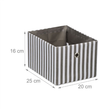 Relaxdays Set De 2 Cajas Almacenaje A Rayas – Lino Gris/Blanco 16x20x25cm, Rectangulares Sin Tapa Para Estantes