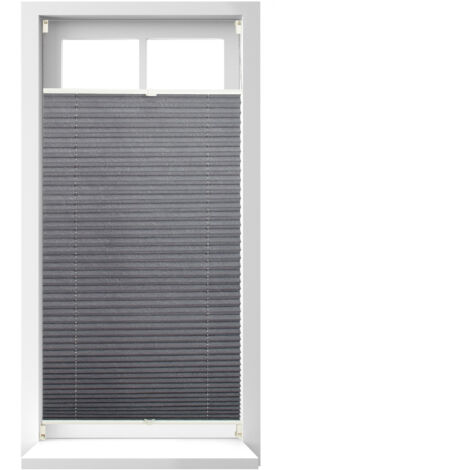 2 Estores Plisados sin Taladrar, Soporte Adhesivo, Transparente, Poliéster, Gris, 90 x 210 cm