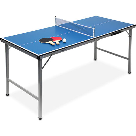 Relaxdays Mesa Ping Pong Exterior Plegable con Red, Pelotas y Raquetas,  Madera-Metal, Azul, 71 x