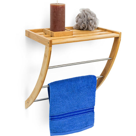 Estanterías de baño con cesta y tres toalleros bambú color natural