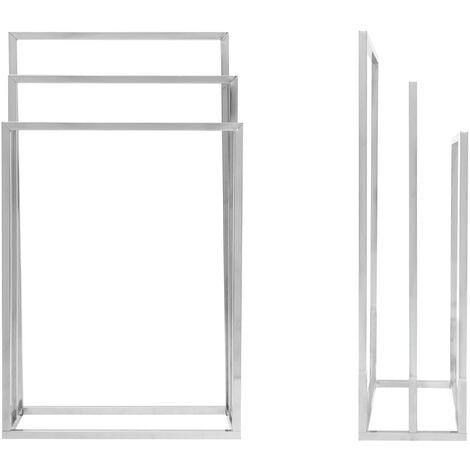 Relaxdays, Toallero de Pie Acero Inoxidable, Curvado, 3 barras, 86 x 50 x  20 cm, Soporte para toallas, Baño, Plateado