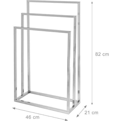 Relaxdays Toallero de Pie Acero Inoxidable, 82,5 x 46 x 21 cm, Metal Cromado, 3 Barras, Portatoallas Baño, Plateado