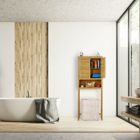 Relaxdays Mueble Lavadora, Estantería Baño Encima WC Bambú