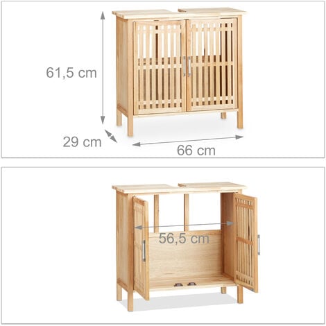 Relaxdays Mueble Lavabo con Patas, Armario Pequeño, Madera Nogal, Almacenamiento Baño, 61,5 x 66 x 29 cm, Marrón Natural