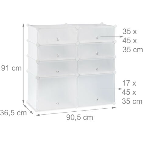 Relaxdays Zapatero Modular con 12 Compartimentos, Plástico, Transparente,  125 x 94 x 37 cm