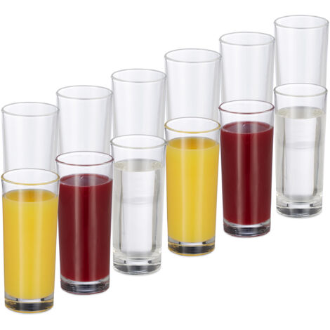 Set de 24 vasos largos, Cristalería para cócteles, Cilíndricos, 300ml, Apto para lavavajillas, Transparente