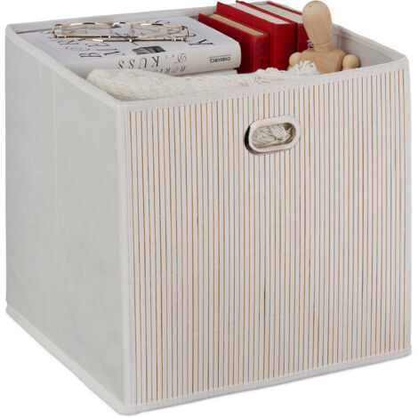 10x Cestos Almacenaje Bambú, Cesta Cuadrada Baño, Caja Estante Alta, 31 x 31 x 31 cm, Plegable, Blanco