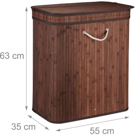 Cesto Ropa Sucia Rectangular con 2 Compartimentos, Cubo Colada, Canasta con  Tapa, Bambú, 95 L, Color