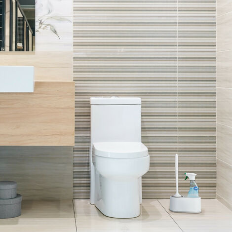 Relaxdays Escobilla Baño con Soporte Pared, Secado Rápido, Portaescobillas  WC, Sin Taladrar, Plástico, Blanco y Gris